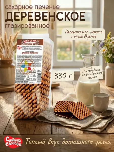 Сладкая слобода Печенье сахарное глазированное Деревенское 330 гр