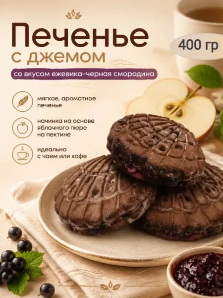 МНSweets Печенье с джемом,ежевика-черная смородина,800гр