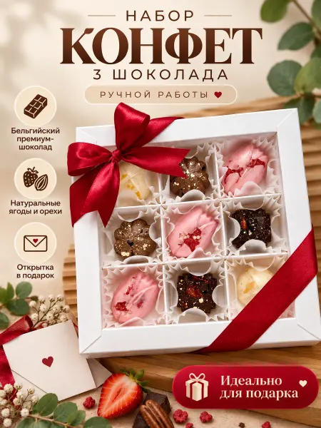 Шоколадные конфеты ручной работы подарочный набор 9 штук