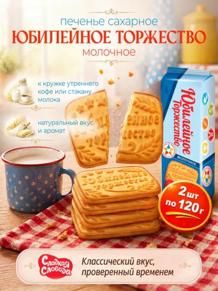Сладкая слобода Печенье сахарное Юбилейное Торжество молочное 2 шт по 120 гр