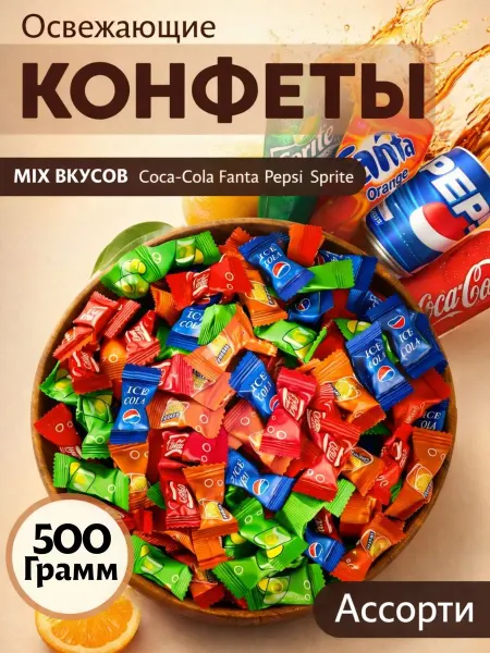 Конфеты со вкусом газировка 500гр