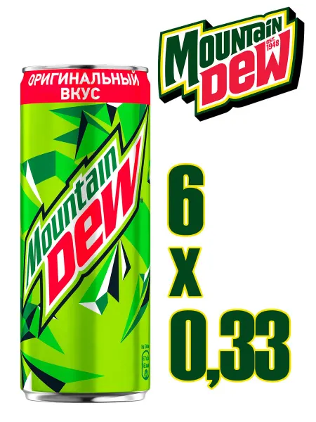 Напиток MNT DEW Маунтин Дью классический 0,33л 6шт