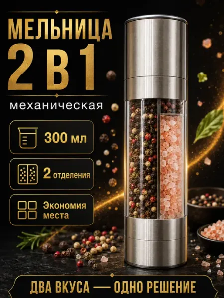Мельница для специй ручная многоразовая 2 в 1