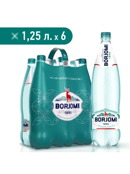 Боржоми Вода минеральная природная Borjomi, 6 шт по 1,25 л ПЭТ