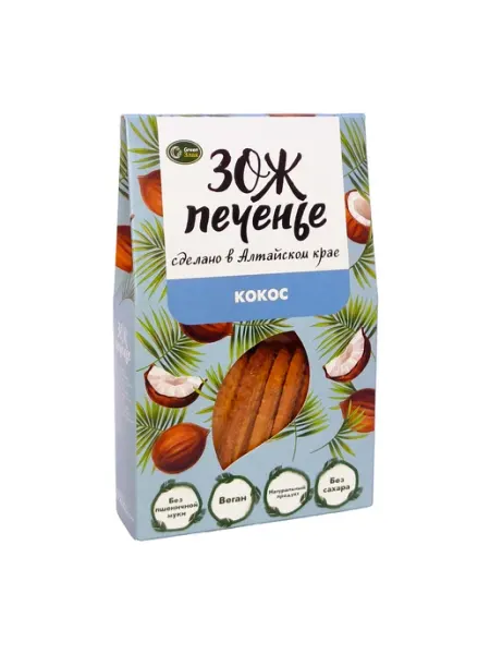 GreenЗлак ЗОЖ печенье овсяно кукурузное с кокосом, 100г