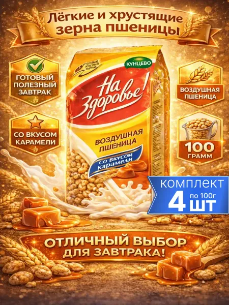 Кунцево Воздушная пшеница с карамелью 4шт по 100г
