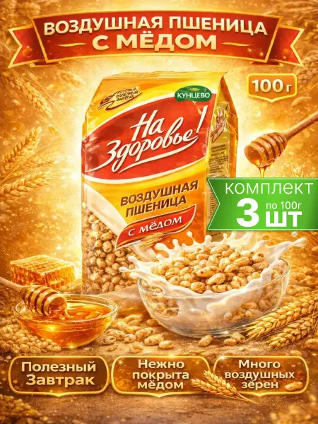 Кунцево Воздушная пшеница с медом 3шт по 100г