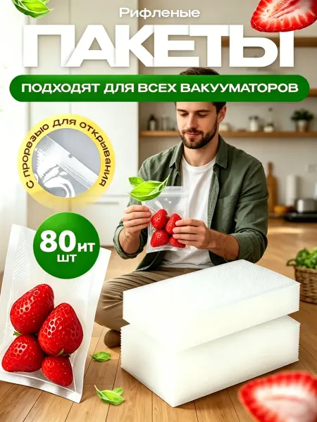 Пакеты для вакууматора рифленые 17х25, 20х30 - 80 шт
