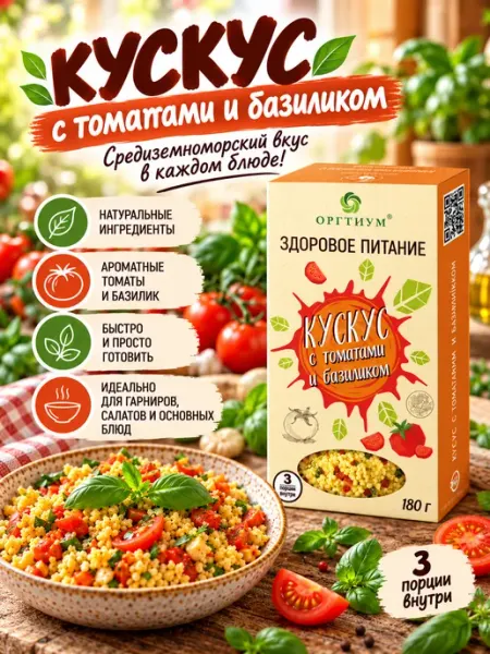 Оргтиум Кускус с томатами и базиликом, 1 шт. 180г