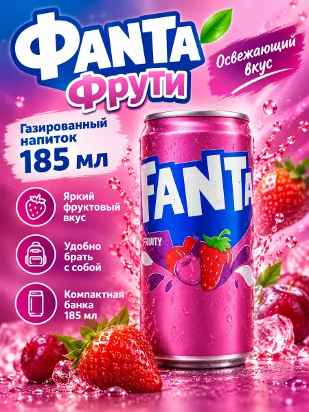 Fanta Напиток 1 штука 185 миллилитров газированный Фанта фрути