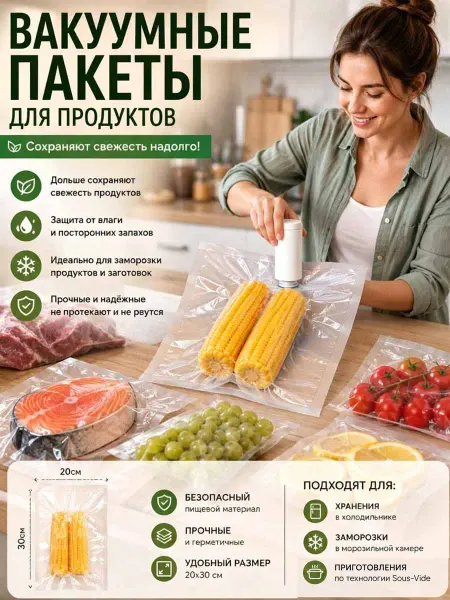 Пакеты для вакууматора рифленые 20х30см