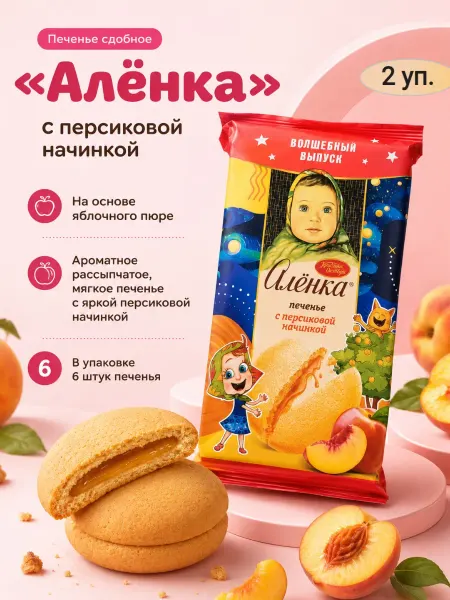 Мак&Над Печенье «Аленка» с персиковой начинкой,2х115гр