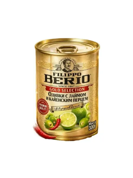 Filippo BERIO Оливки Gold Selection с лаймом и кайенским перцем, 300 г