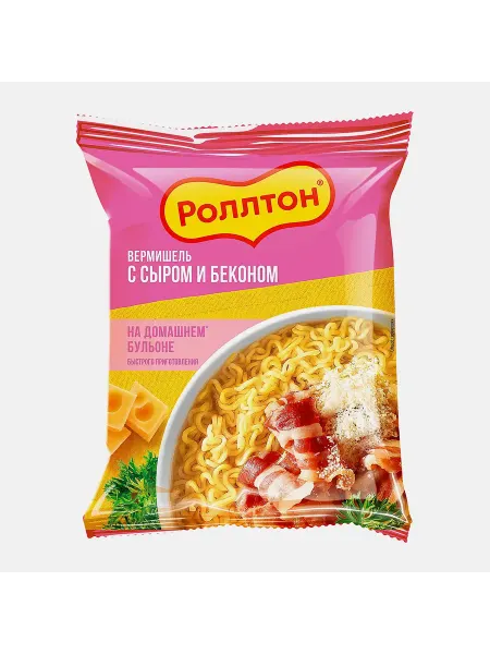 Вермишель Роллтон на домашнем бульоне c сыром и беконом 60г