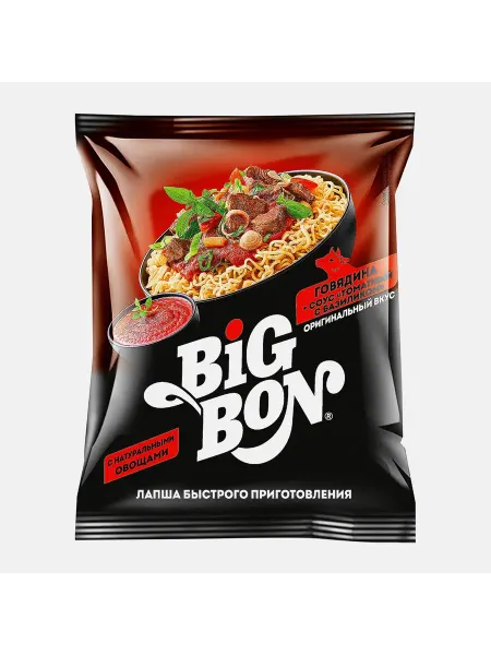 Лапша Big Bon говядина + соус томатный с базиликом 75г