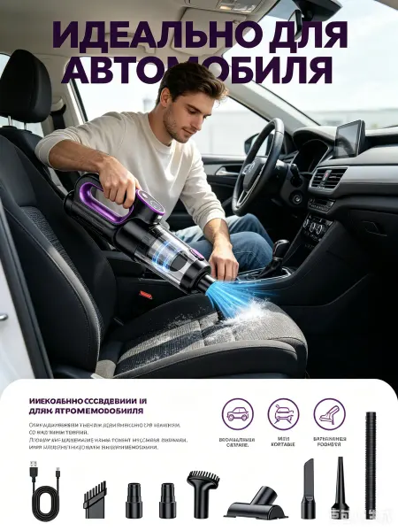 Anmediali Пылесос для автомобиля беспроводной мощный на аккумуляторе