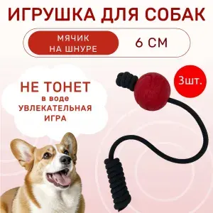 3 игрушки Mr.Kranch для собак Мяч на шнуре 6 см красная