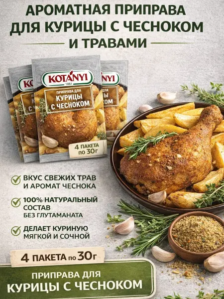 KOTANYI Приправа для курицы, цыпленка с чесноком и травами ароматная