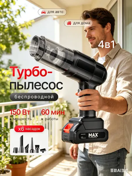 MarketMax Ручной пылесос для дома беспроводной мощный маленький