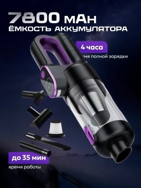 Pinsen Пылесос для автомобиля беспроводной мощный с USB