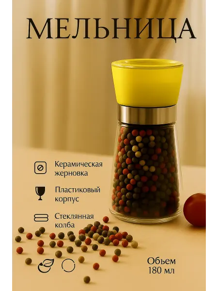 Сима-Ленд & SKYPHOS Мельница для специй ручная многоразовая стеклянная 180 мл