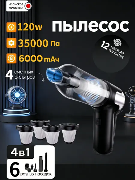 TechnoPrime Беспроводной пылесос для дома и машины