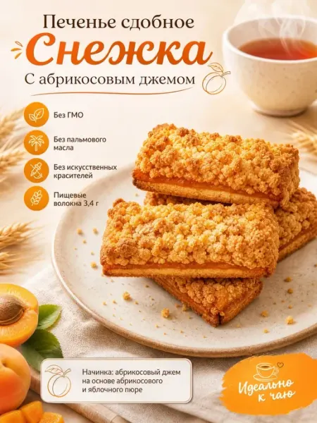 От нас! Печенье "Снежка" с абрикосовым джемом,200гр
