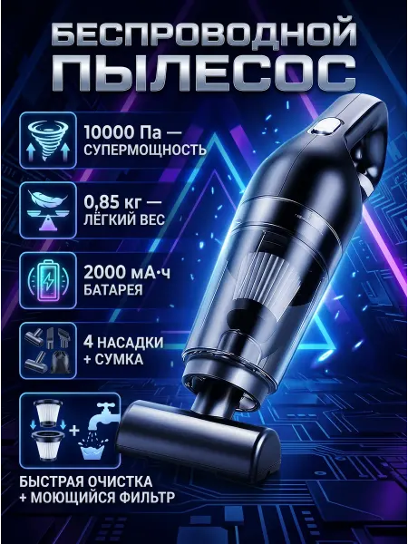Легкий ручной пылесос для чистки дивана и авто