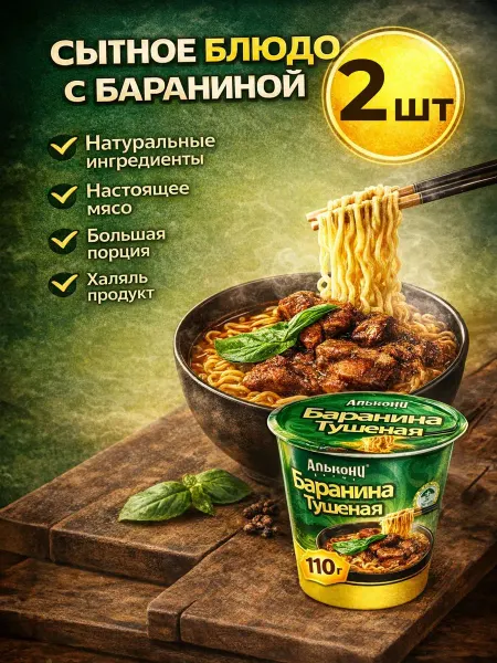Алькони Лапша быстрого приготовления с бараниной 1 шт