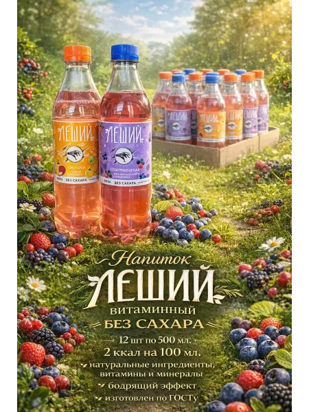 ЛЕШИЙ Напиток витаминный без сахара 12 шт по 450 мл. Ассорти