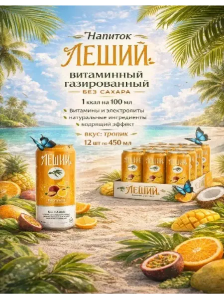 ЛЕШИЙ Напиток витаминный без сахара 12 шт по 450 мл. Тропик