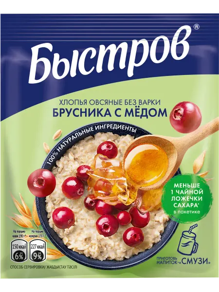 Хлопья овсяные БЫСТРОВ с брусникой и медом