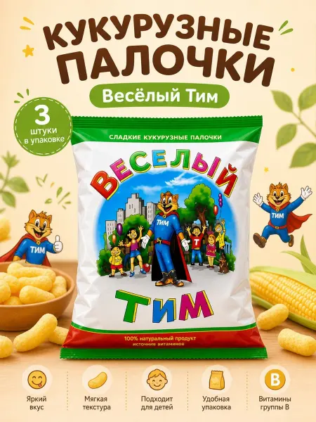 Кукурузные палочки Веселый Тим - 3штуки