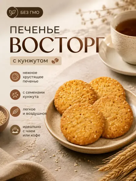 Сладостности Печенье "Восторг", с кунжутом,200гр