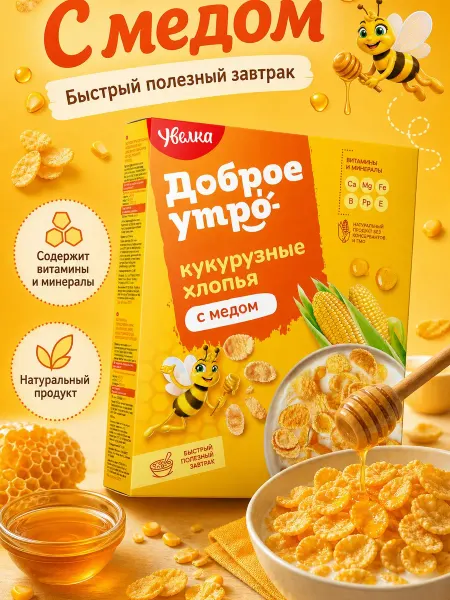 Увелка Сухой завтрак Хлопья кукурузные с медом 275гр