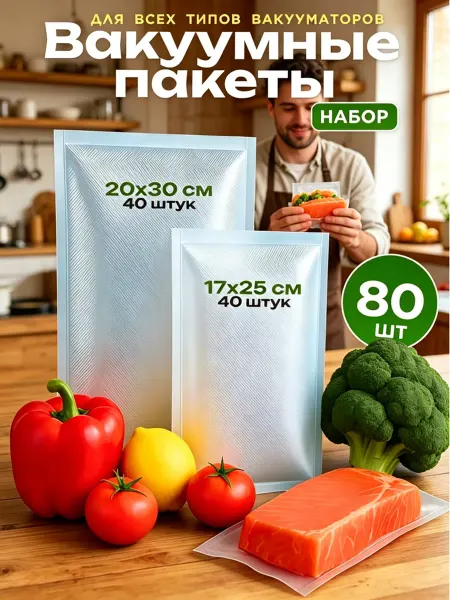 Пакеты для вакууматора рифленые набор 80 шт