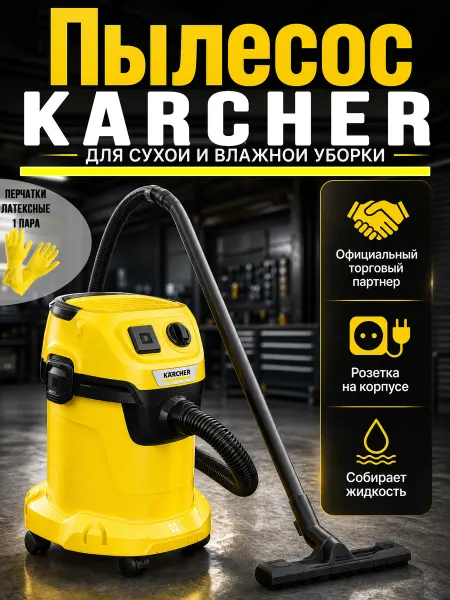 Karcher Пылесос с розеткой WD3 P V-17 4 20+латексные перчатки