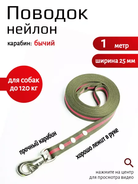 Хвостатыч Поводок для собак нейлон бычий 1 м х 25 мм (зелен-красн)