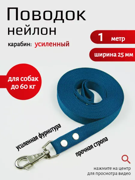 Хвостатыч Поводок для собак нейлон 1 м х 25 мм (темно-синий)