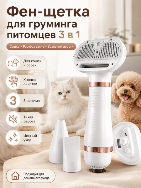 PetGrOOm Фен-щетка для кошек и собак 3 в 1