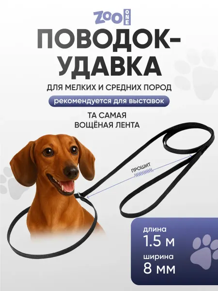 ZOOONE Поводок-удавка для собак длина 1,5 м чёрная, 74-1386