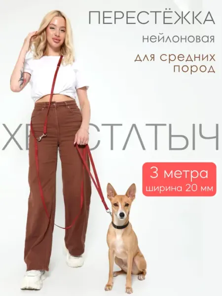 Хвостатыч Перестежка для собак прошитый нейлон 3 м х 20 мм (серый)