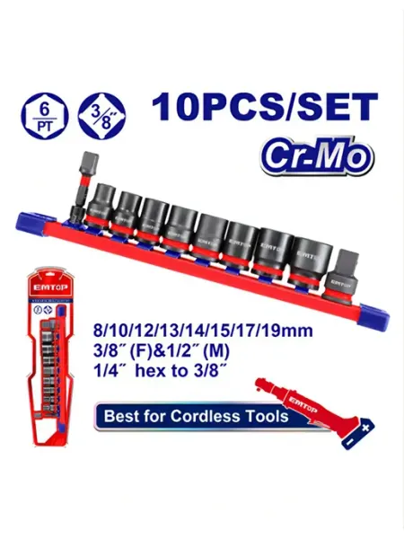 EMTOP Seller Набор головок ударных 3 8" DR. EMTOP 10 шт. (Cr-Mo)