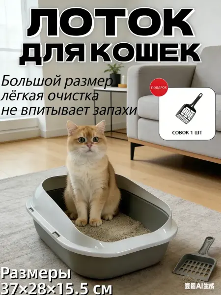 Лоток для кошек большой с сеткой и бортиками37×28×15,5 см