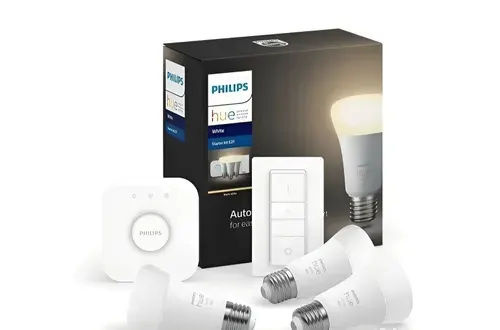 Умная лампа Philips Hue White Starter Kit A60 E27 9Вт 800Лм 3 set RUS, 3 белые лампы с диммером и мостом (929001821620)