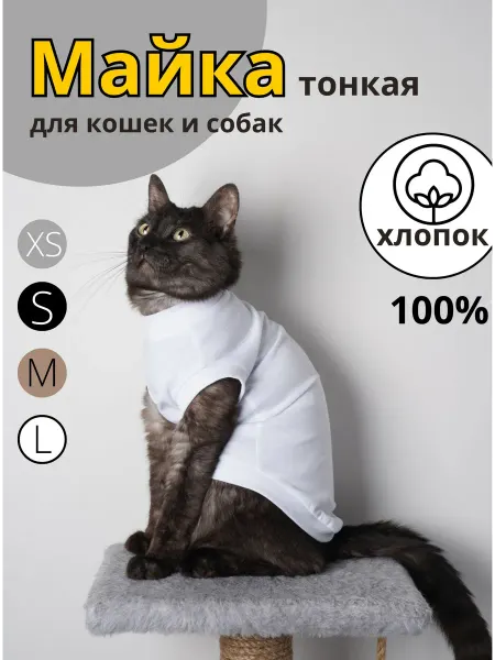 KenkaCat Майка для кошек тонкая хлопок белая