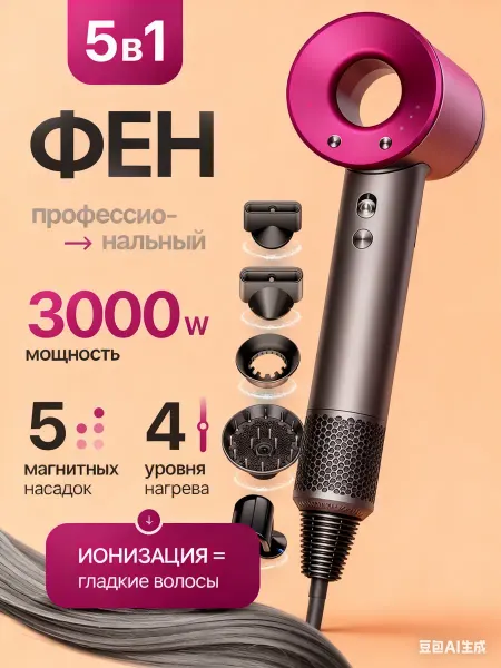 STEELSHOP Фен для волос профессиональный с насадками
