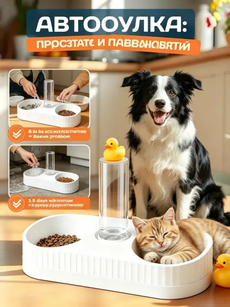 Автоматическая поилка + двойная миска для питомцев