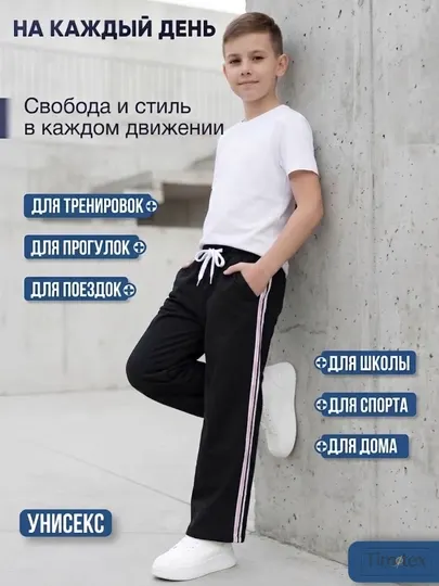 Детские и подростковые трикотажные брюки унисекс, футер 3 нитка, тёплые, размеры 98–176