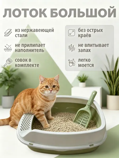 Стандарт пластик групп Туалет лоток для кошек большой с высоким бортом и совком